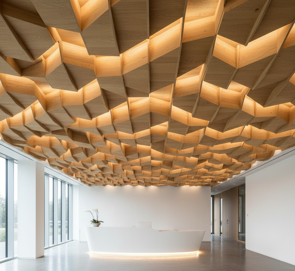 سقف کاذب پارامتریک، مدل ابر نورانی همراه نورپردازی مخفی برای لابی‌های مدرن از سها پارامتریک